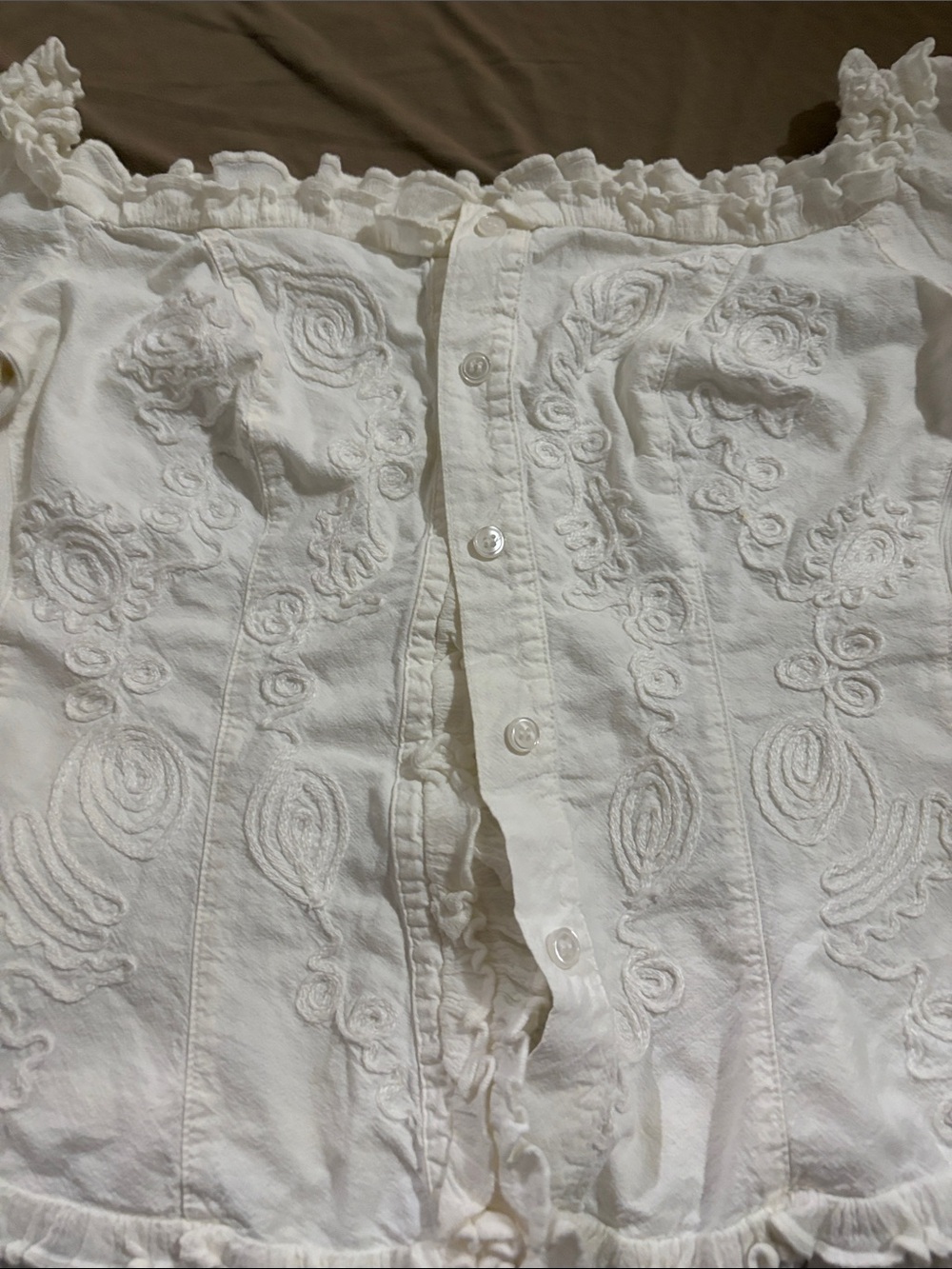 White Off-Shoulder Embroidered Ruffle Peasant Blouse - Picture 4 of 9
